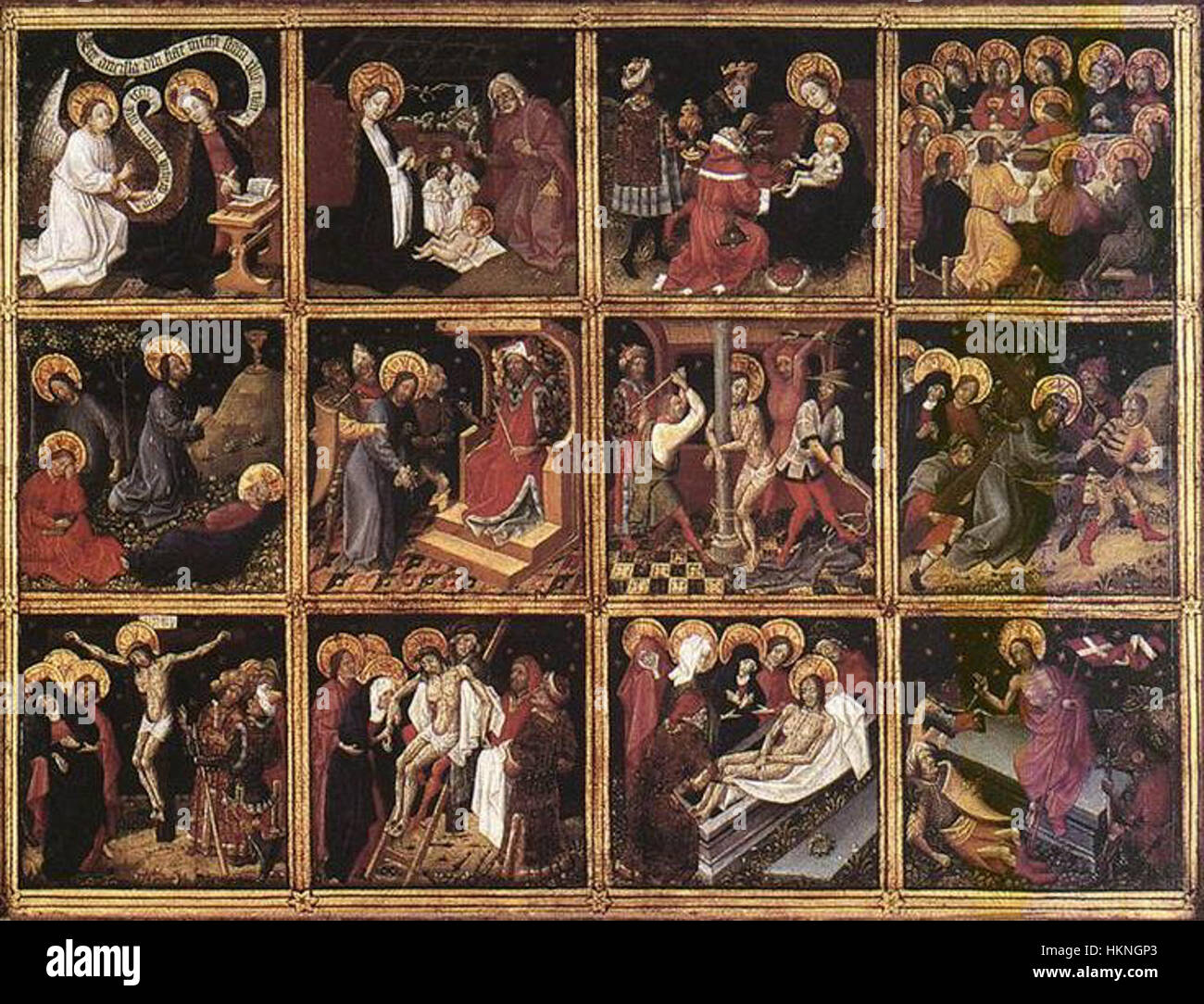 This artwork, attributed to unknown 15th-century painters, depicts ...