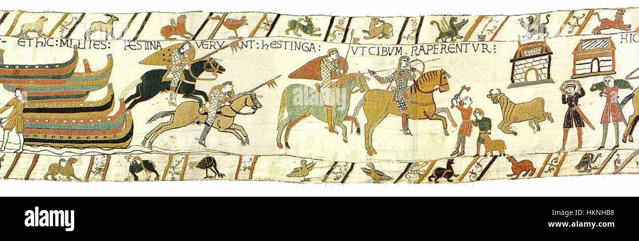 Scene 40 of the Bayeux Tapestry illustrates the Battle of Hastings, a ...