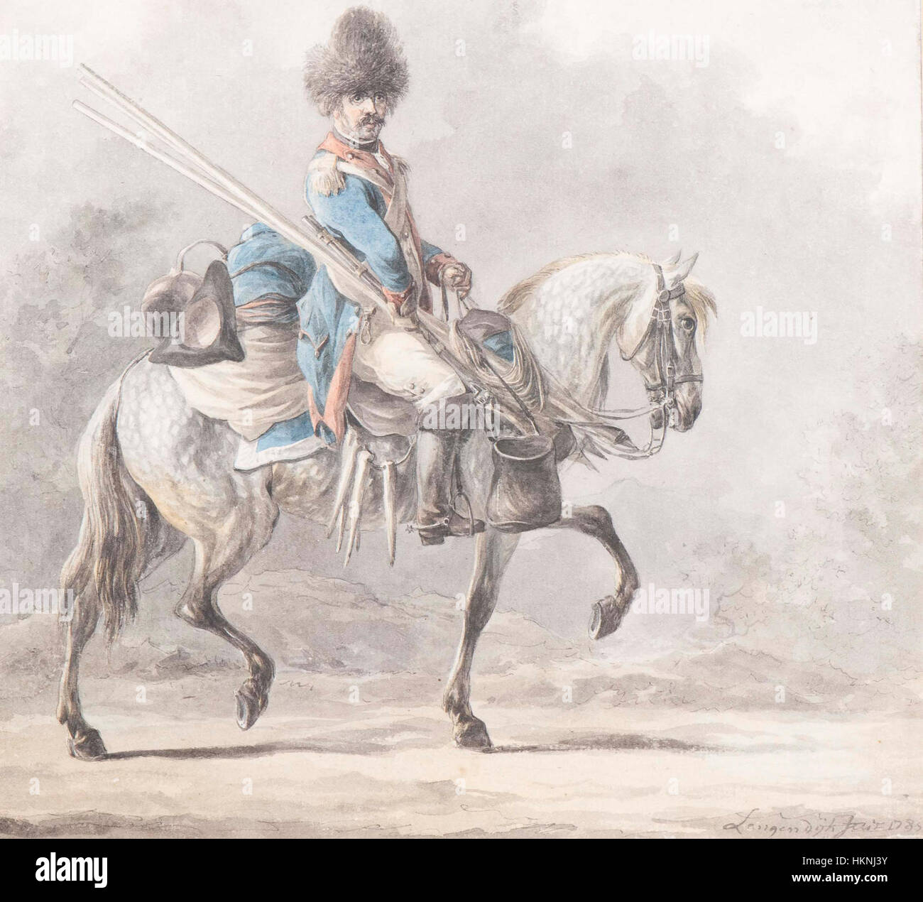 A mounted cavalryman, by Dirk Langendijk (Rotterdam 1748 - 1805) Stock Photo