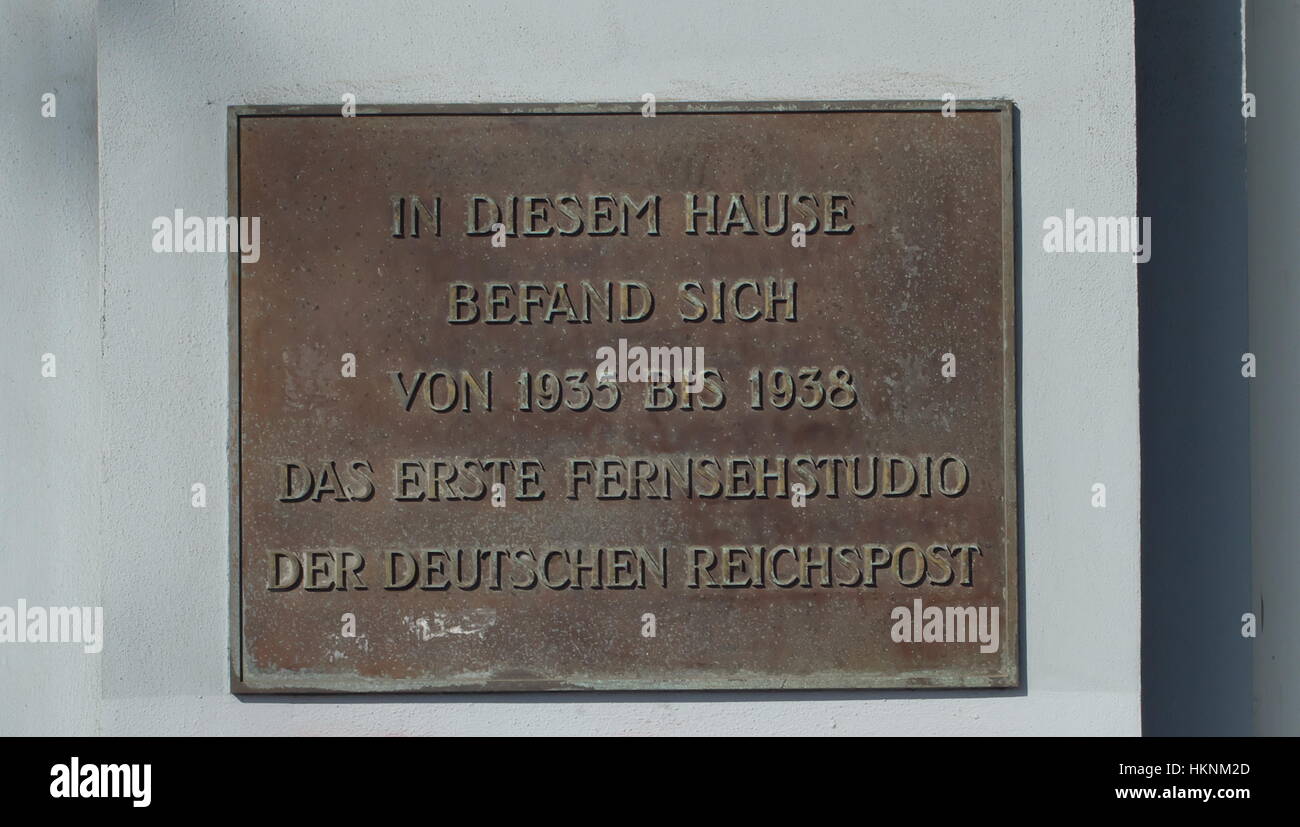 Commemorative plaque Rogntizstrasse, first German TV Studio Stock Photo