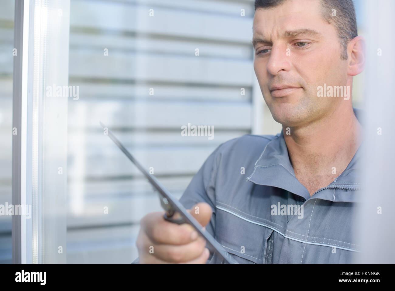 Male window cleaner at work Stock Photo Alamy