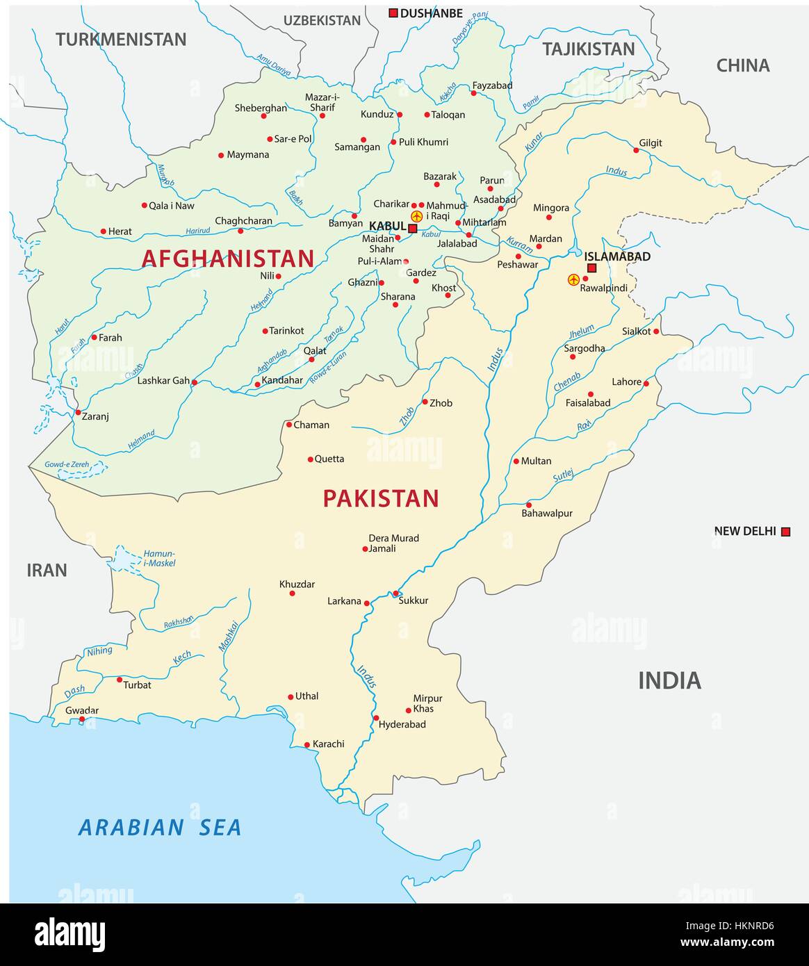 Pakistan Afghanistan vector map Stock Vector
