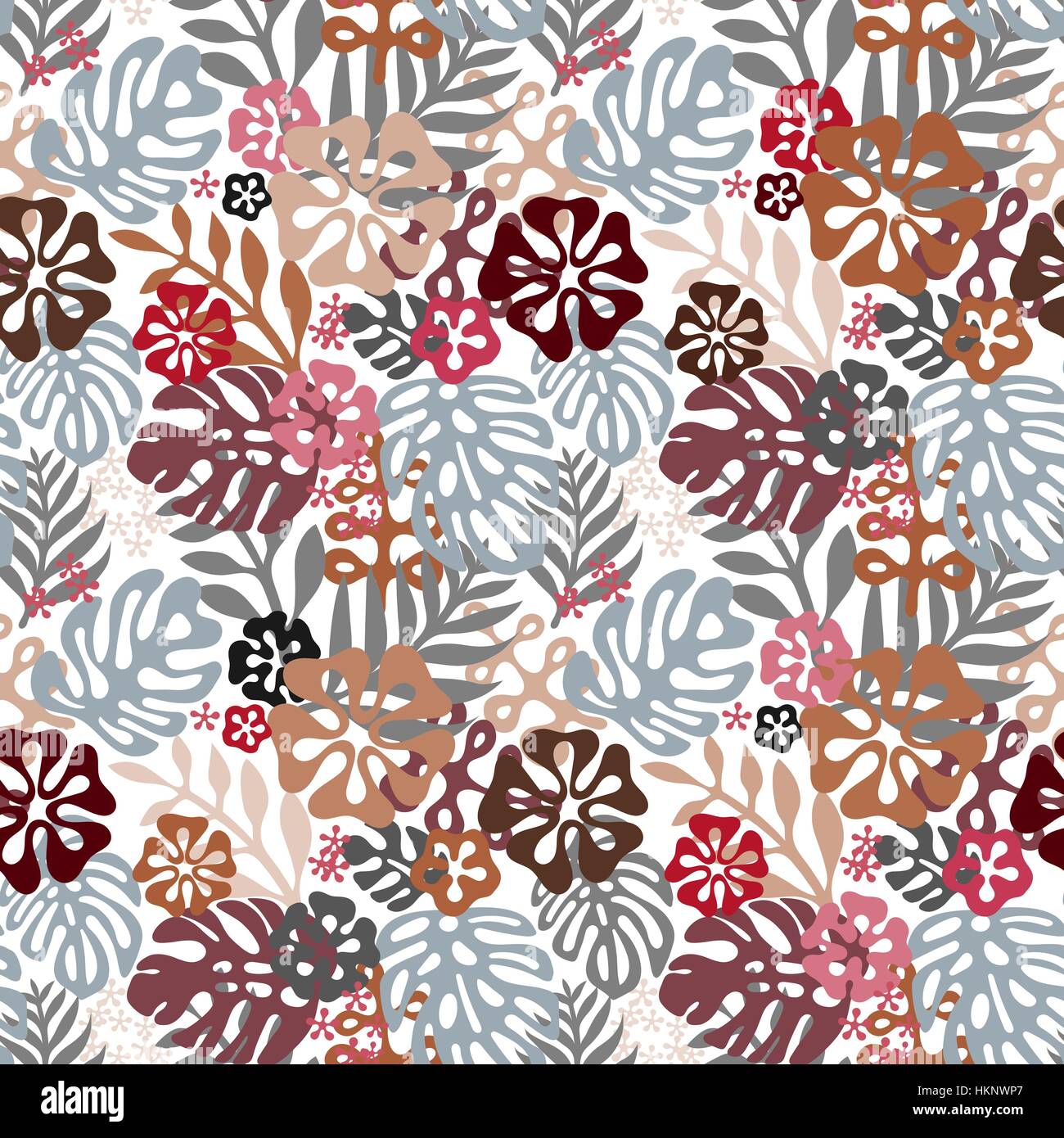 Seamless Hawaiian pattern classic flat style. retro flowers of hibiscus ...