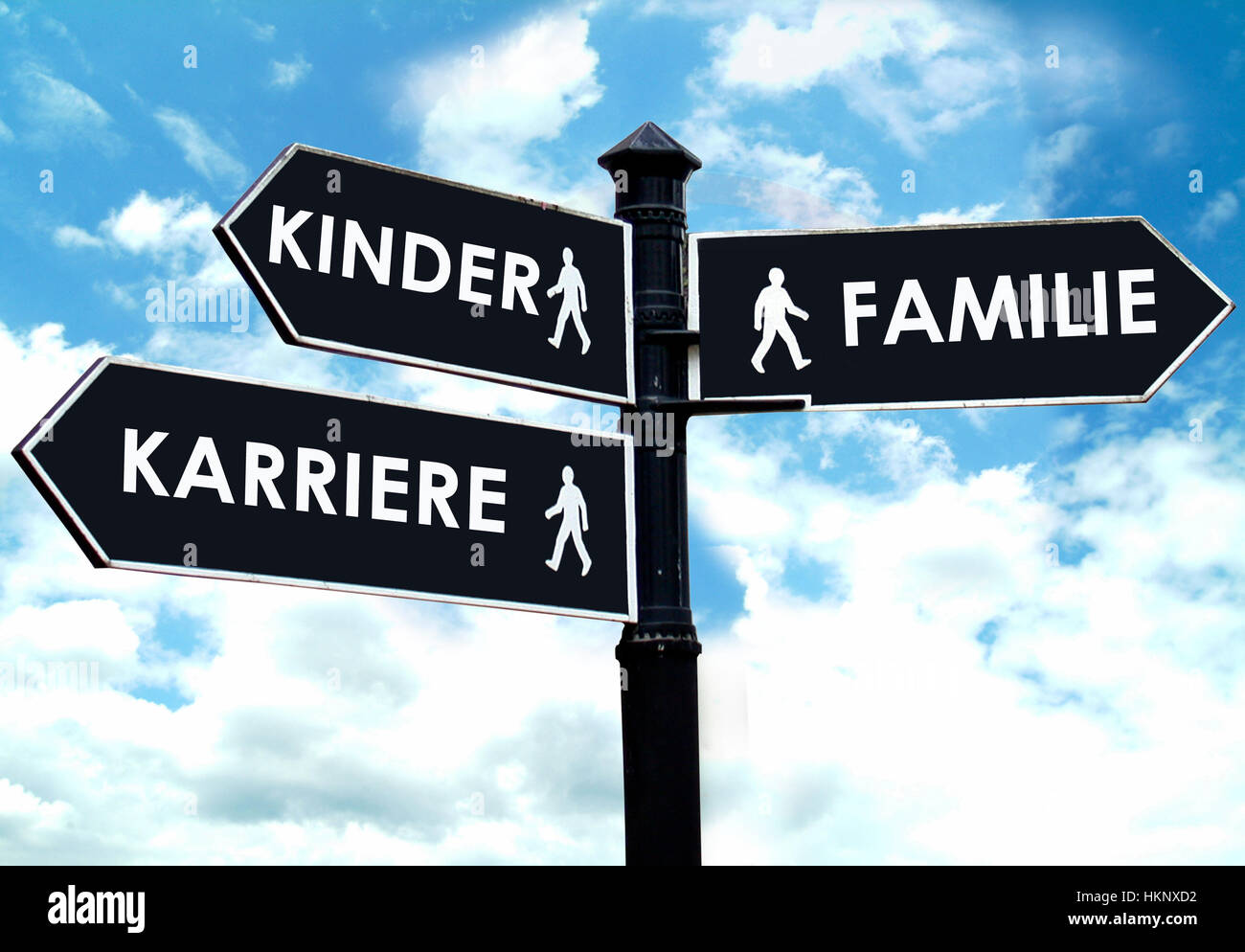 Direction sign career, children or family Stock Photo Alamy