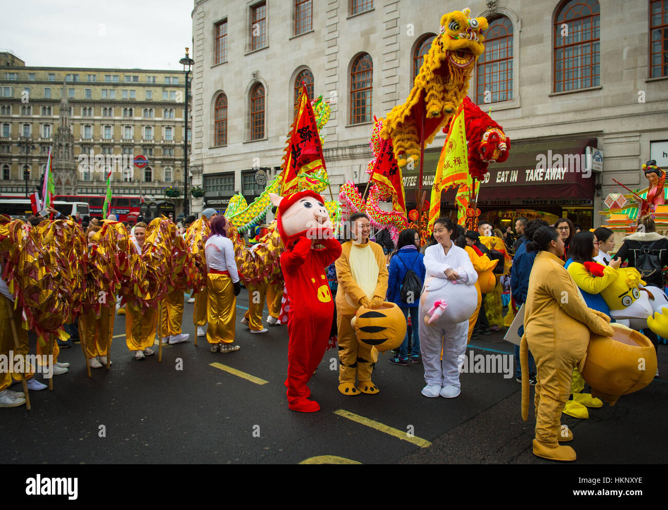 Performers await the start of the Chinese New Year parade in London ...