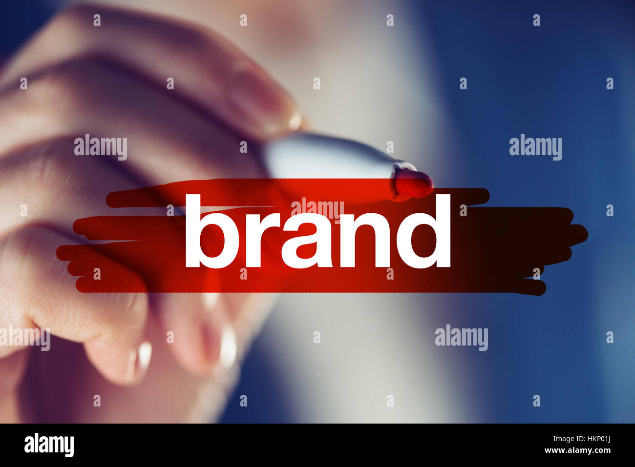 Brand marketing strategy in corporate business, close up of businesswoman's hand Stock Photo