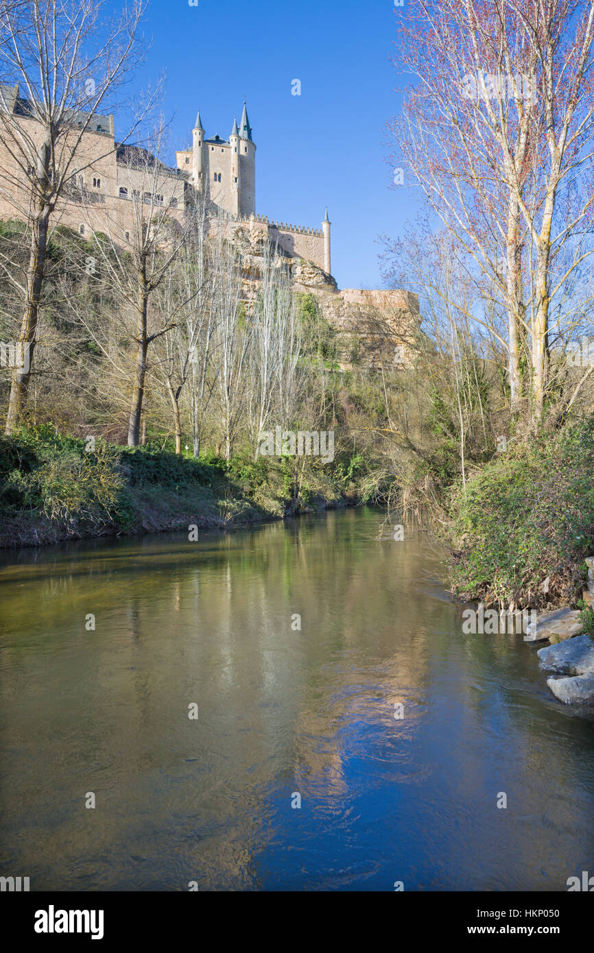 Segovia - Alcazar castle over the Rio Eresma. Stock Photo
