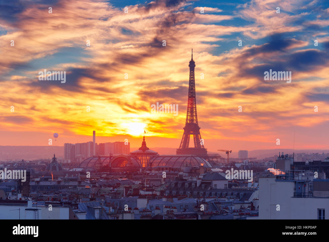 Eiffel Tower at sunset in Paris, France Stock Photo