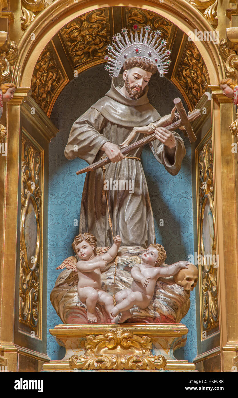 SEGOVIA, SPAIN, APRIL 14, 2016 The carved polychrome baroque statue