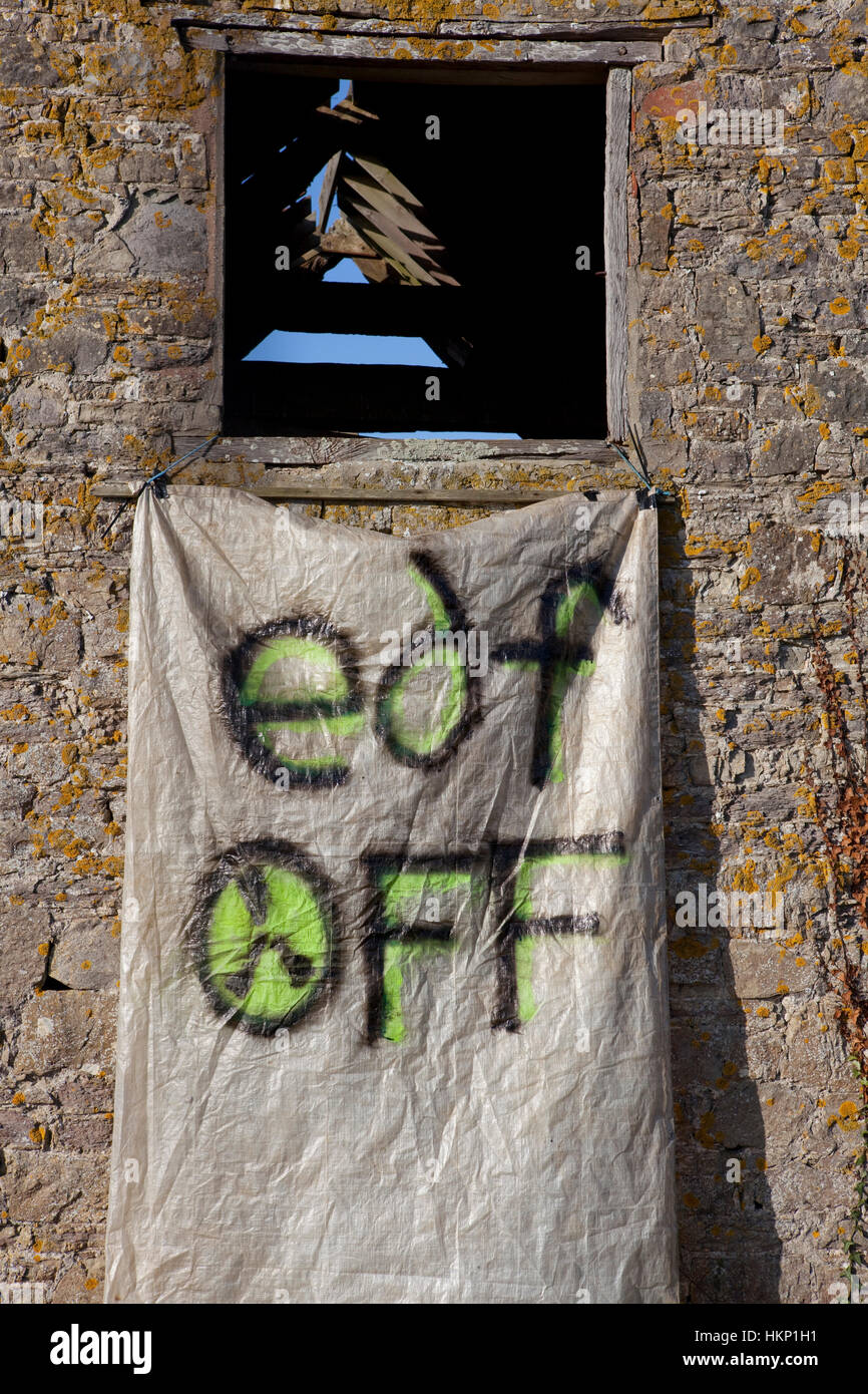 Hinkley Point  power nuclear power station north Somerset . Protesters have occupied a farmhouse close by  as EDF clear the land well  before  they have been given planning  permission for a  new power station at Hinkley C as part of  the UK  Government's new  nuclear plan Stock Photo