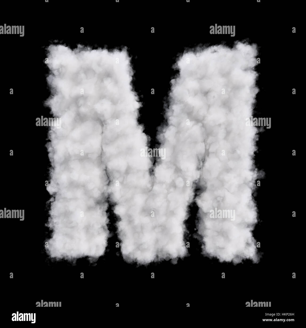 Capital letter M font of white cloud shape. Cloudy alphabet. 3d rendering illustration. Isolated on black background Stock Photo