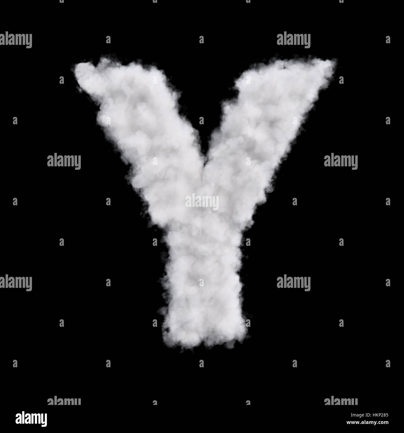 Capital letter Y font of white cloud shape. Cloudy alphabet. 3d rendering illustration. Isolated on black background Stock Photo