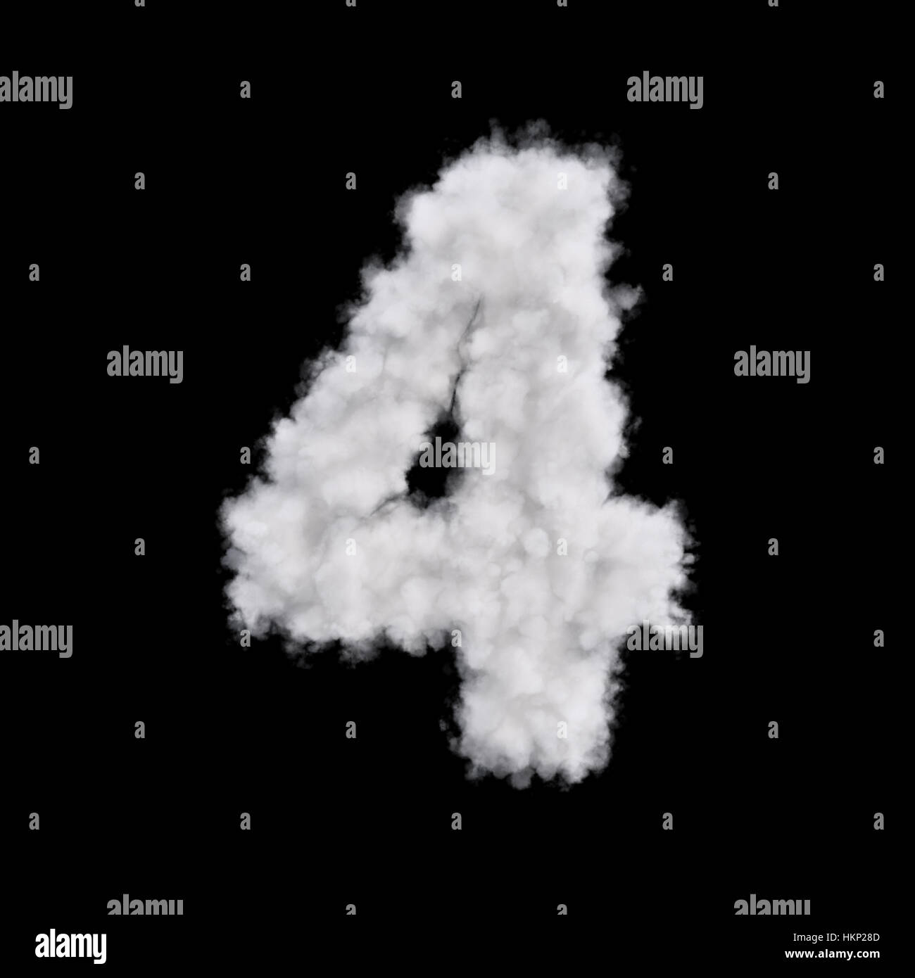 Digit number zero 4 four of white cloud shape. Cloudy numeric character. 3d rendering illustration. Isolated on black background Stock Photo