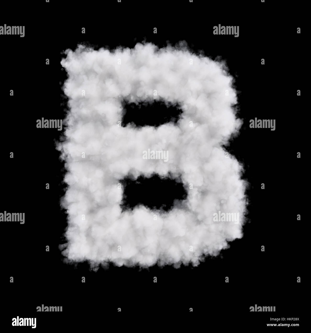 Capital letter B font of white cloud shape. Cloudy alphabet. 3d rendering illustration. Isolated on black background Stock Photo