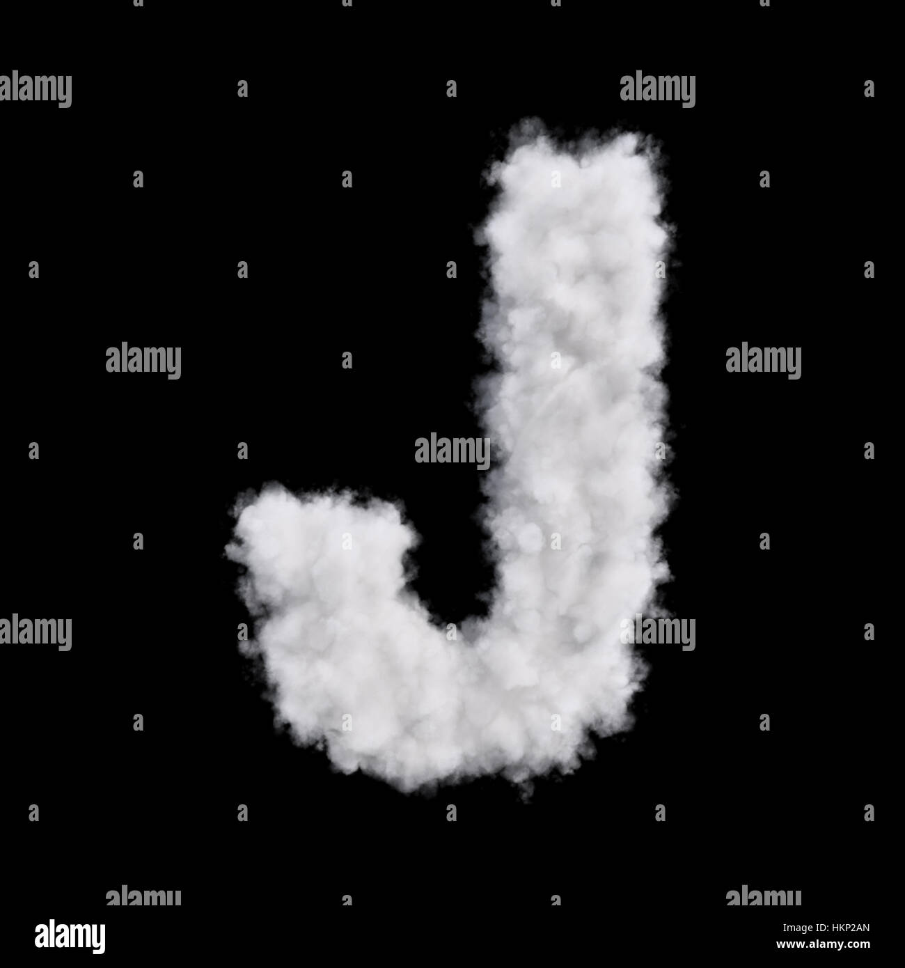 Capital letter J font of white cloud shape. Cloudy alphabet. 3d rendering illustration. Isolated on black background Stock Photo