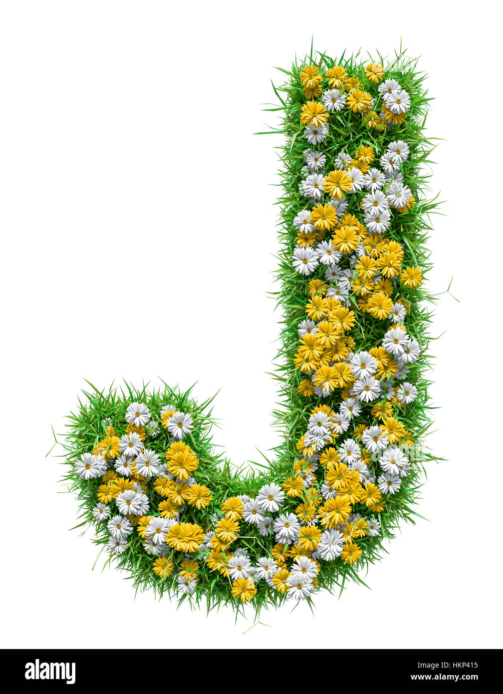 Letter J Of Green Grass And Flowers Stock Photo Alamy