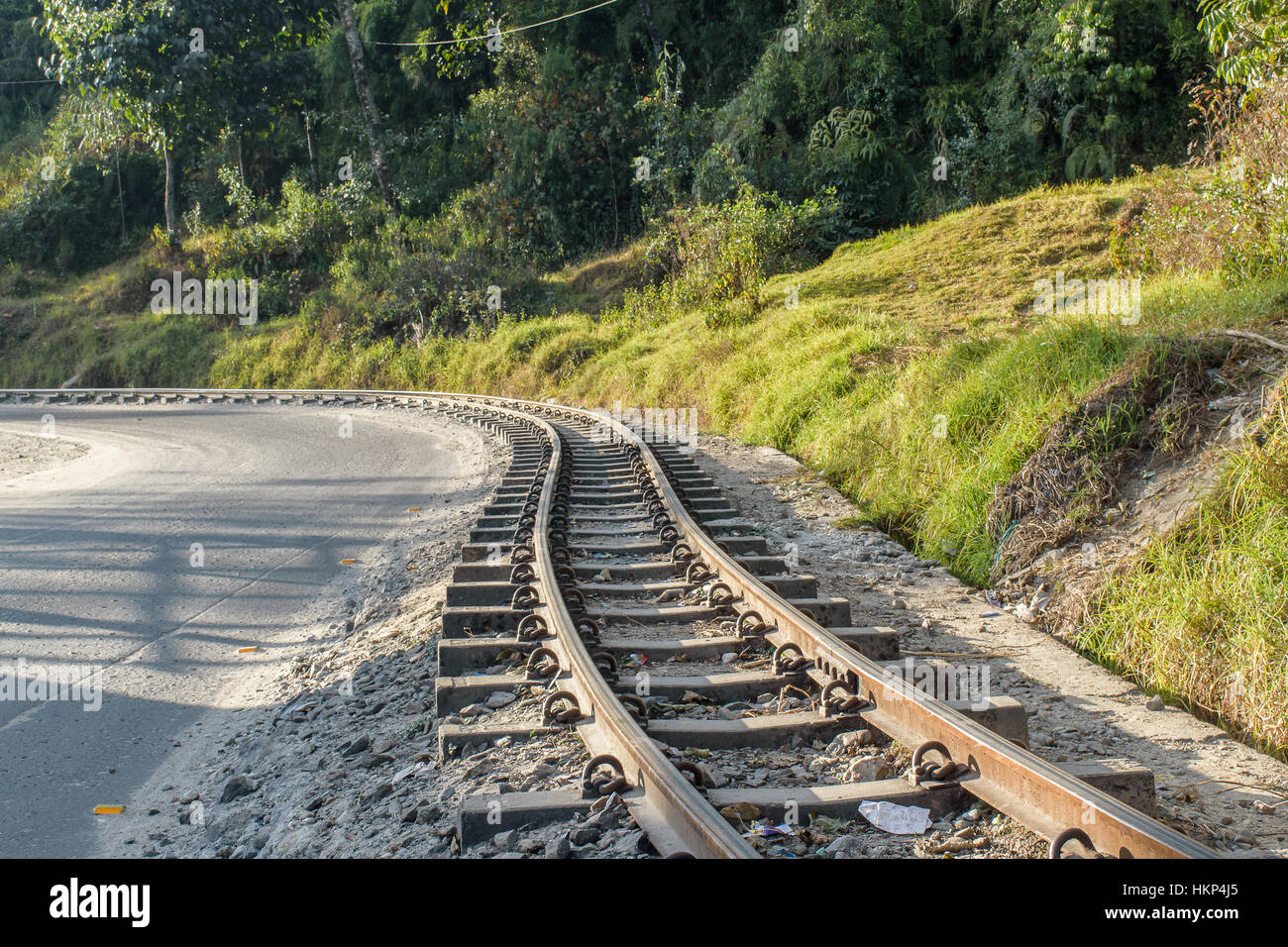 The 2 ft narrow gauge line of Darjeeling Toy train, that runs between New Jalpaiguri and Darjeeling in the Indian state of West Bengal, India. Stock Photo