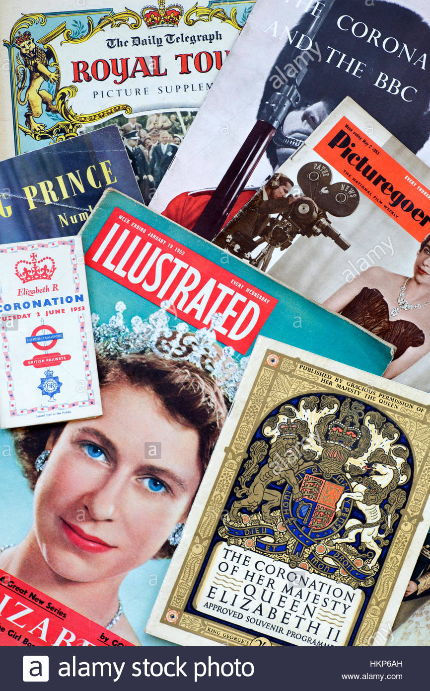 Royal coverage relating to Queen Elizabeth 2nd, the coronation in 1953 and the Royal Tour in 1953-54 Stock Photo