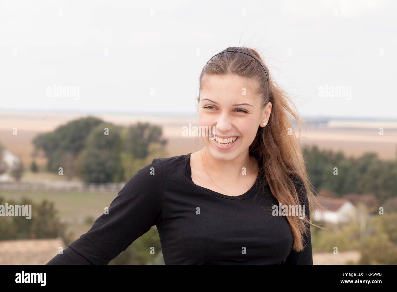 Beautiful young girl in nature, Selective focus and small depth of ...