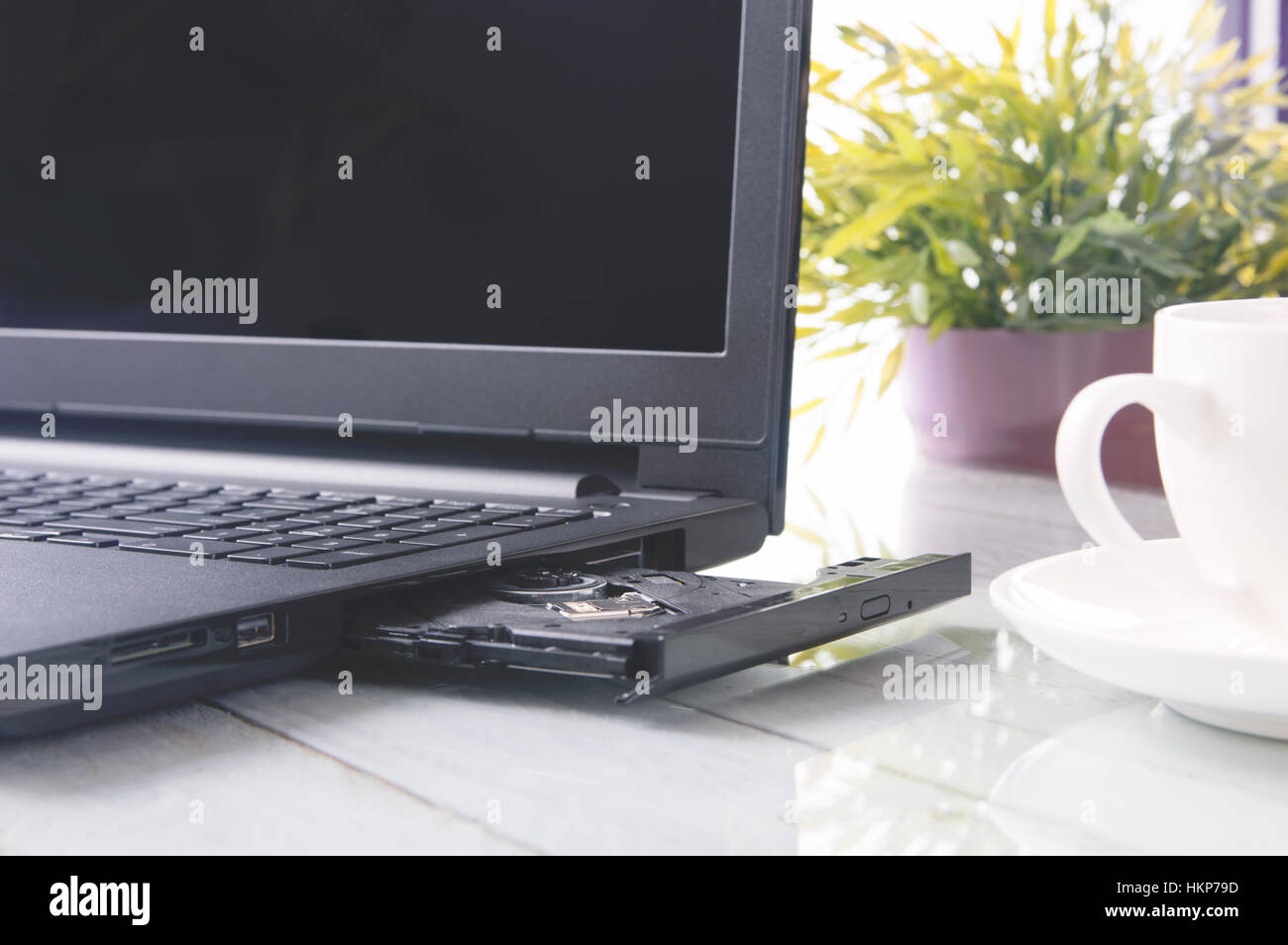 Opened optical disc drive on a laptop without disc Stock Photo Alamy