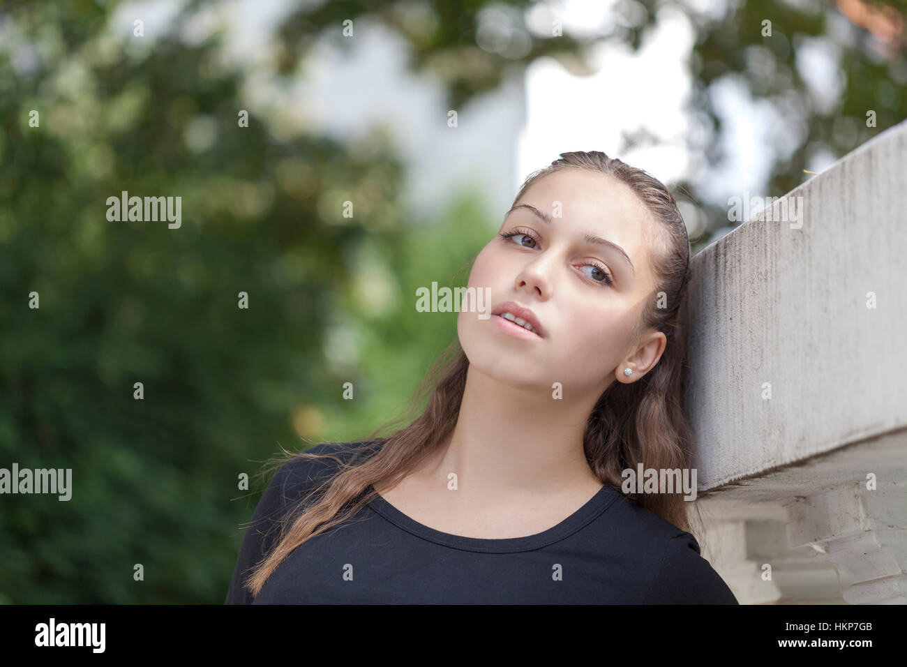 Beautiful young girl in nature, Selective focus and small depth of ...