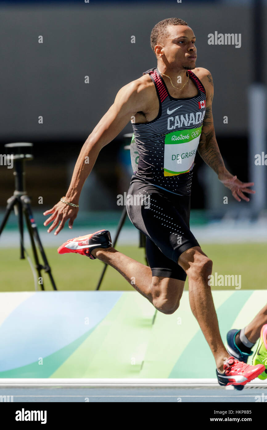 Rio de Janeiro, Brazil. 13 August 2016. Andre De Grasse (CAN) competing in the Men's 100m heats at the 2016 Olympic Summer Games. ©Paul J. Sutton/PCN Stock Photo
