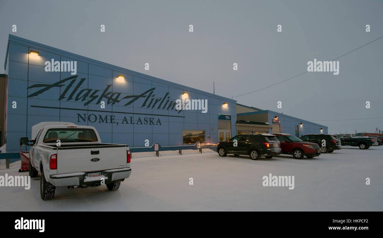 Alaska Airline passenger terminal at the Nome Airport in Alaska. The