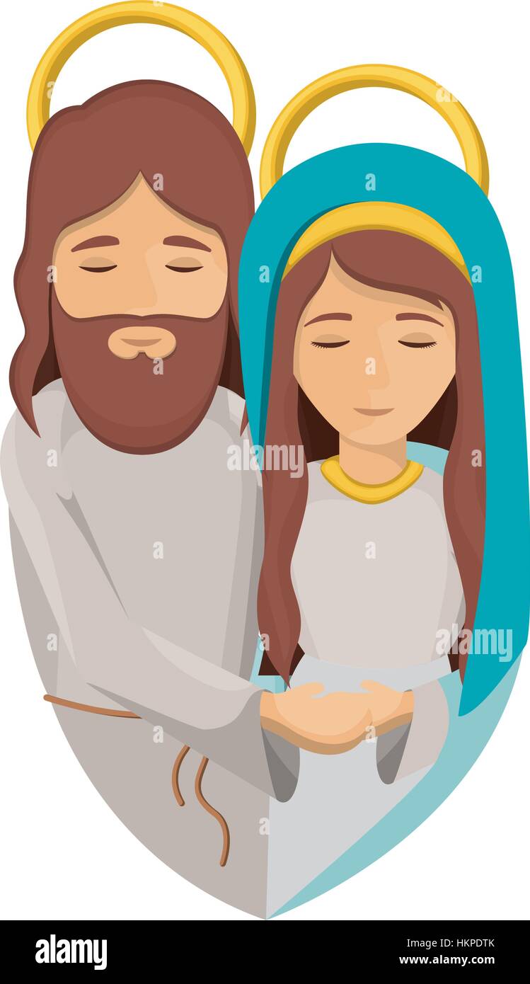 colorful image with half body of virgin mary and jesus embraced vector illustration Stock Vector