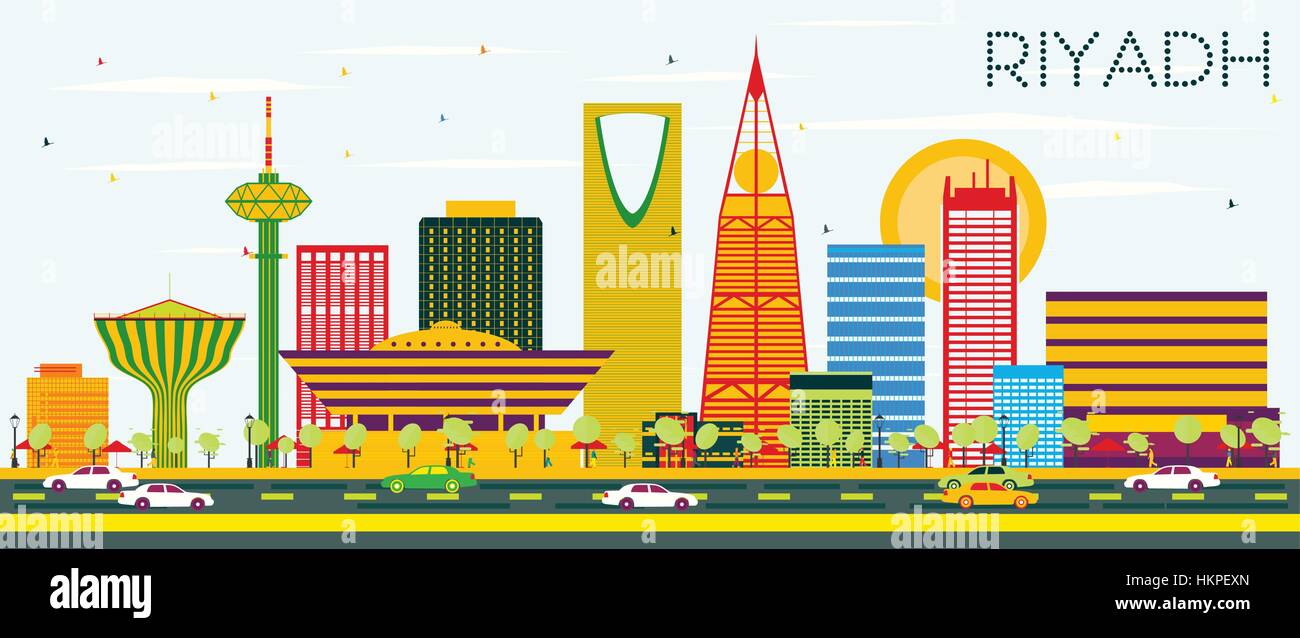 Riyadh Skyline with Color Buildings and Blue Sky. Vector Illustration ...