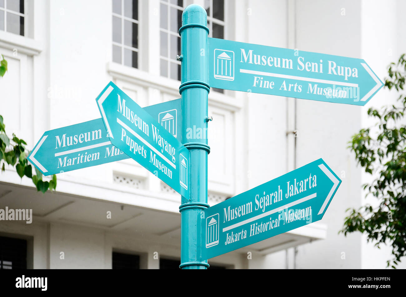 Sign directory to museum in Fatahillah Area, in Jakarta, Indonesia Stock Photo