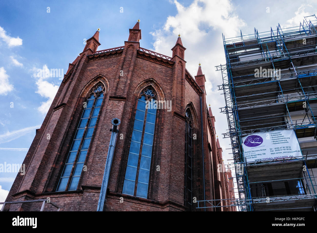 Berlin, Mitte. The beautiful Neo-gothic Friedrichswerder Church is closed as result of new building works around it. Poor city planning. Stock Photo
