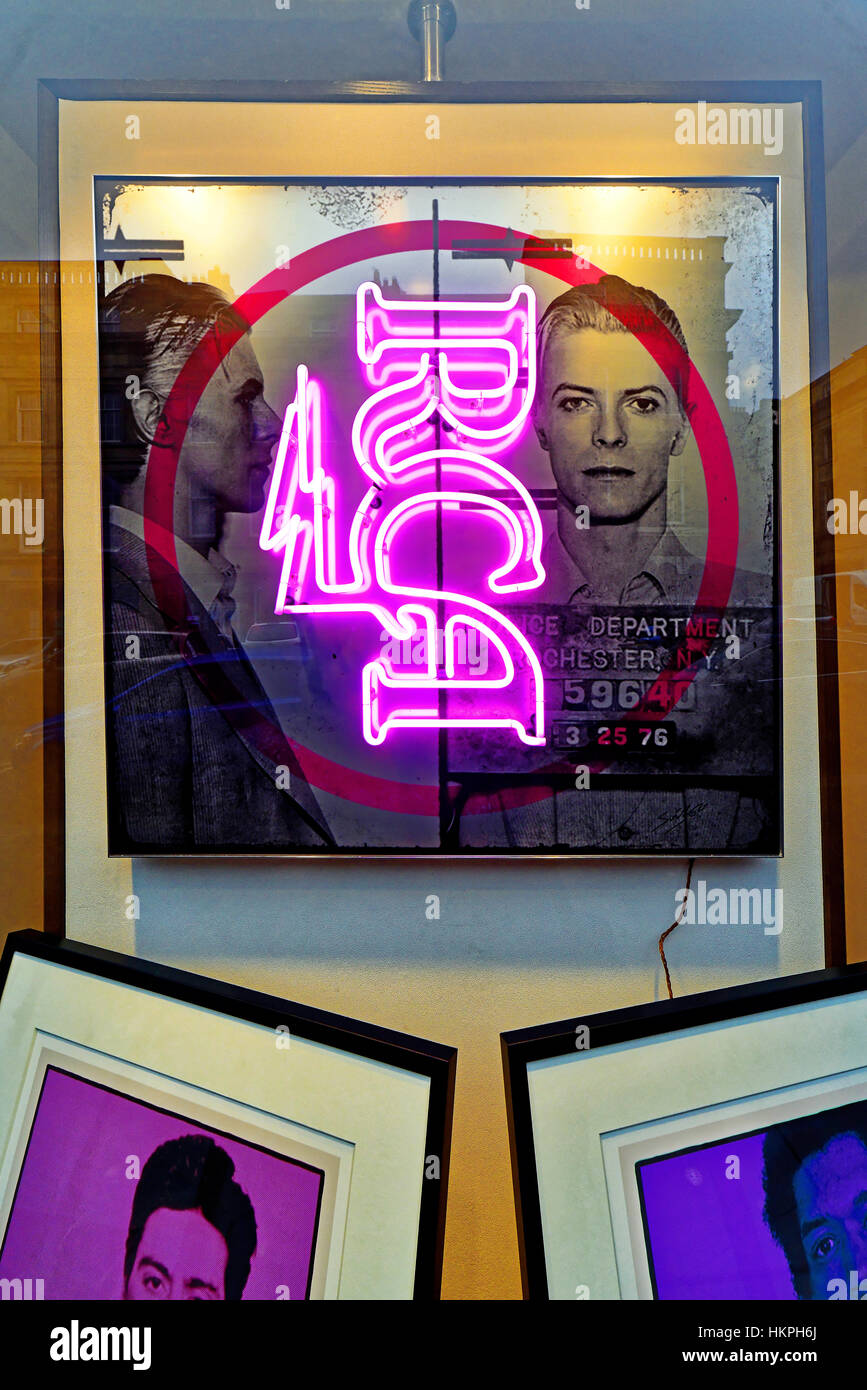 David Bowie neon mirror light artwork Newcastle Stock Photo