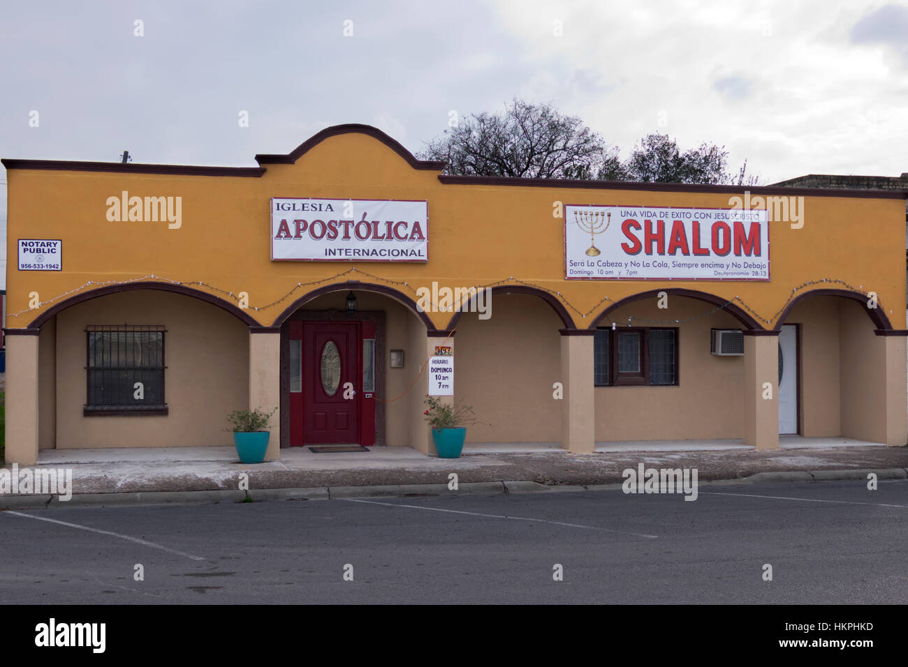 Small Apostolica church in Alamo, TX Stock Photo