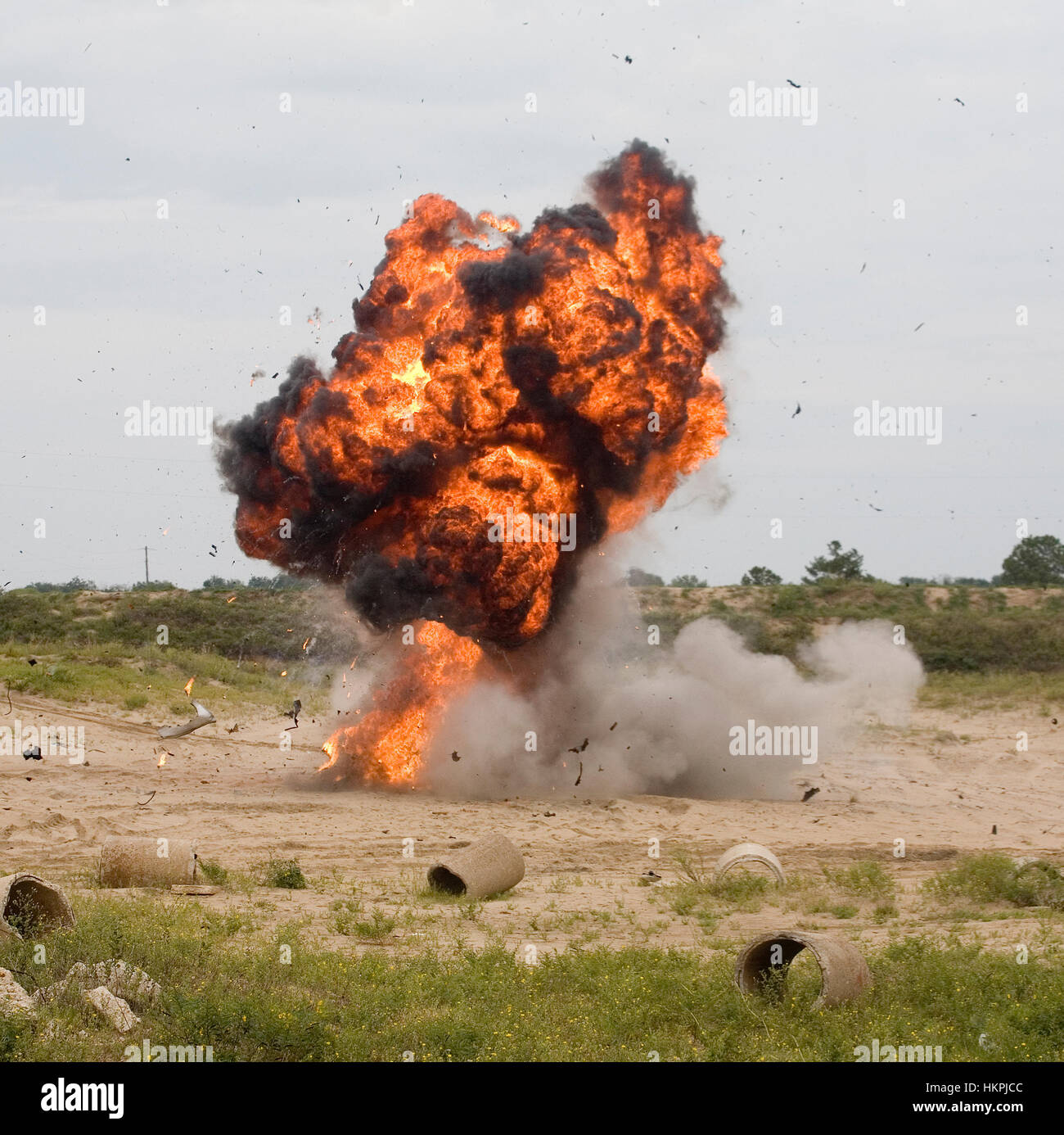 Automobile that has just exploded and flames are rising Stock Photo - Alamy