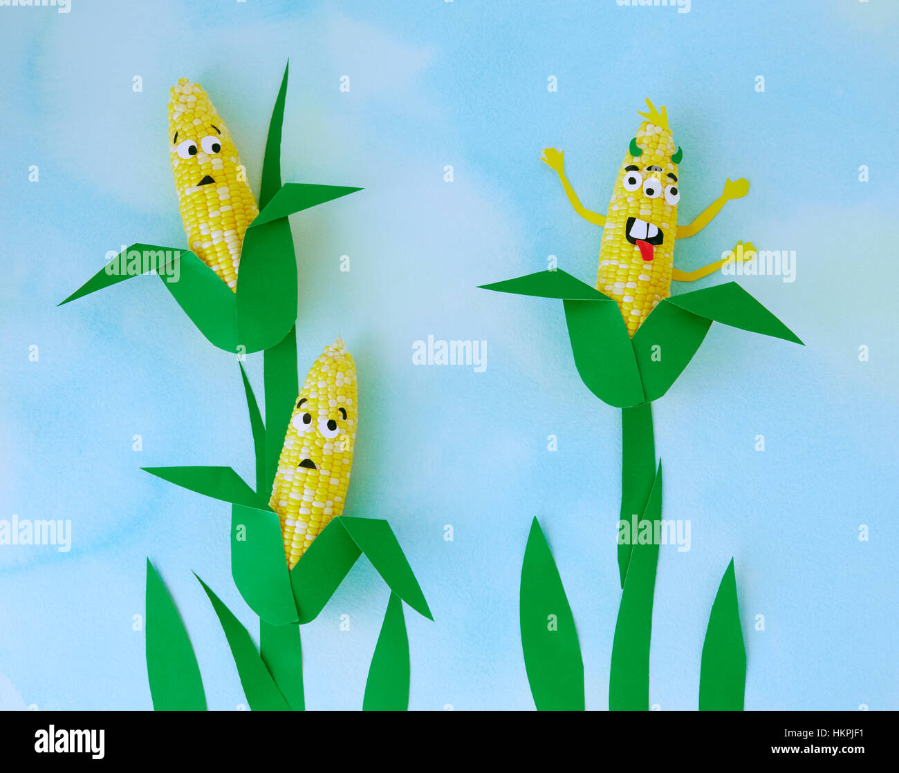 Humorous depiction of genetically modified 'monster” corn Stock Photo