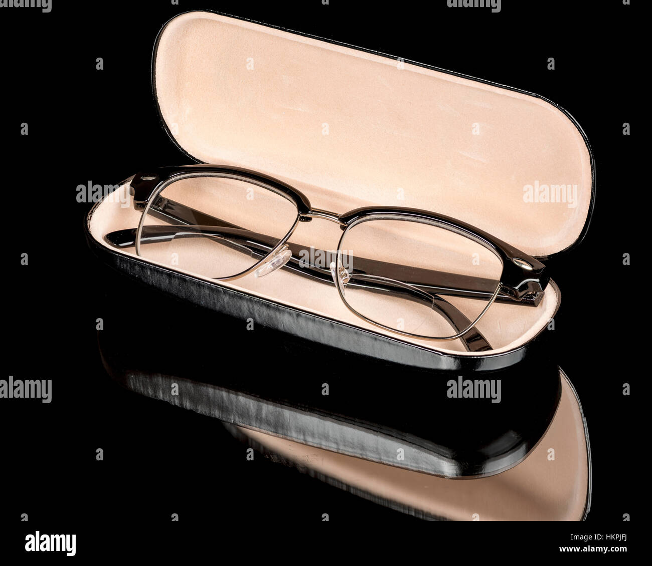One pair of eye glasses in a case Stock Photo