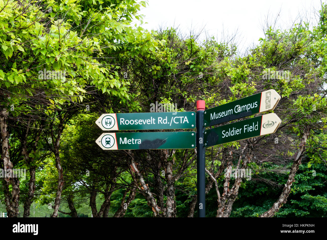 Signpost to visitor attractions in Grant Park, Chicago. Stock Photo