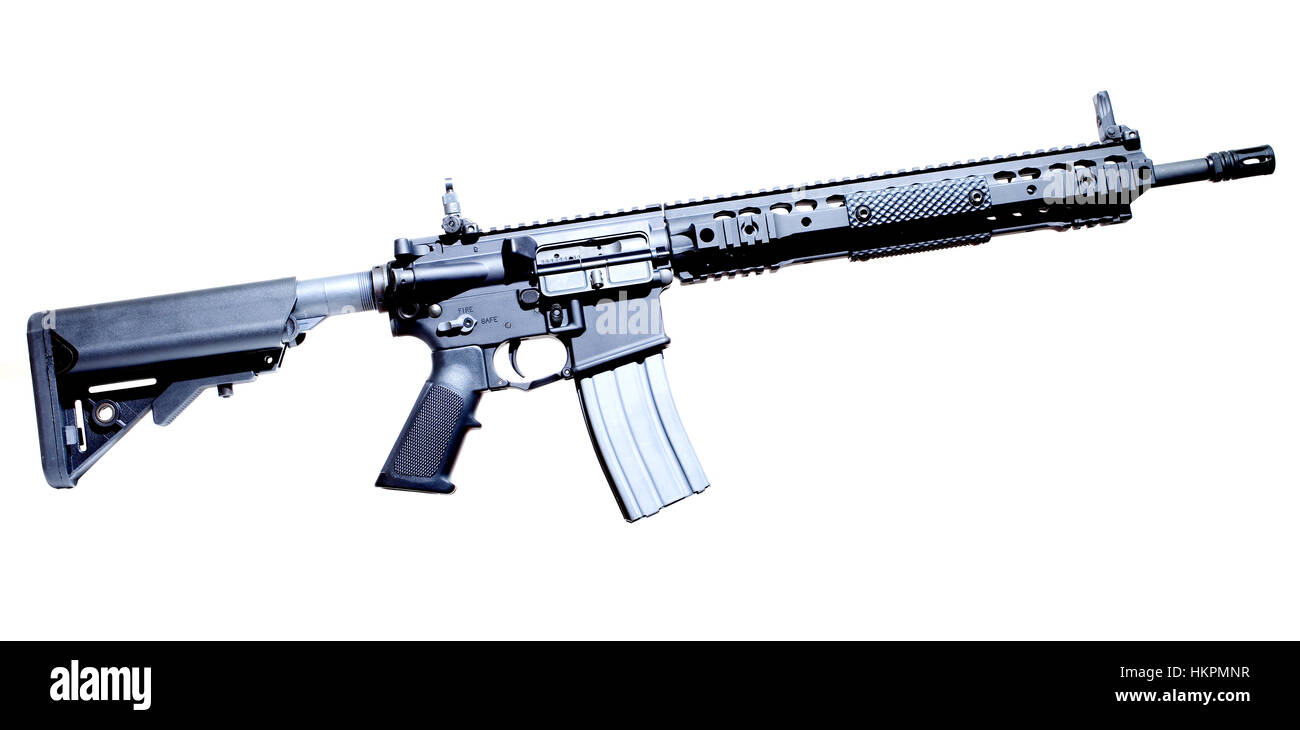 Semi automatic AR-15 that is isolated on a white background Stock Photo