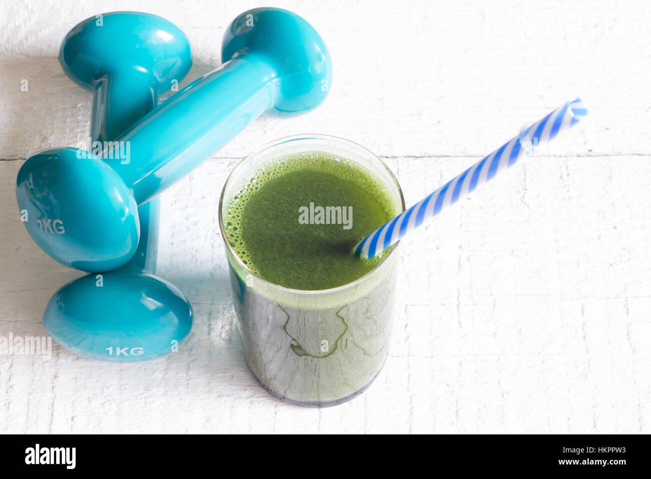 Green smoothie detox and fitness gym health care concept Stock Photo