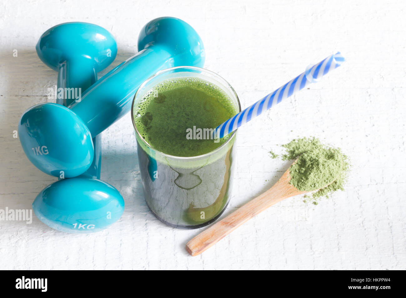 Green smoothie detox and fitness gym health care concept Stock Photo