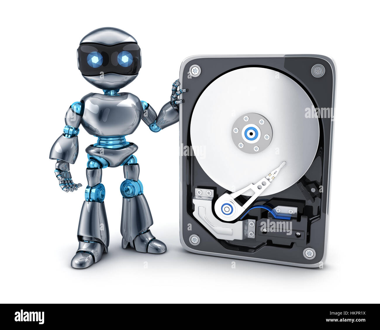 Robot and HDD database abstract. 3d illustration Stock Photo
