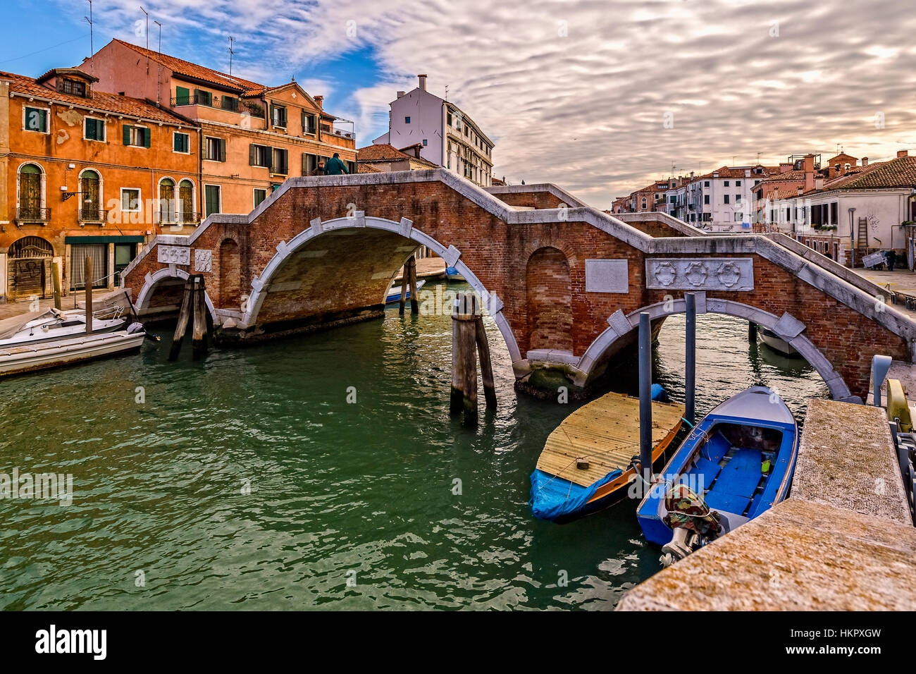 Italy Veneto Venice - Bridges - Sestiere Cannaregio - Ponte Tre Archi Stock Photo