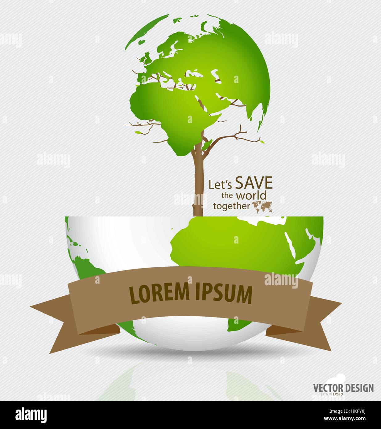Save the world: Tree shaped world map on a globe. Vector illustration ...