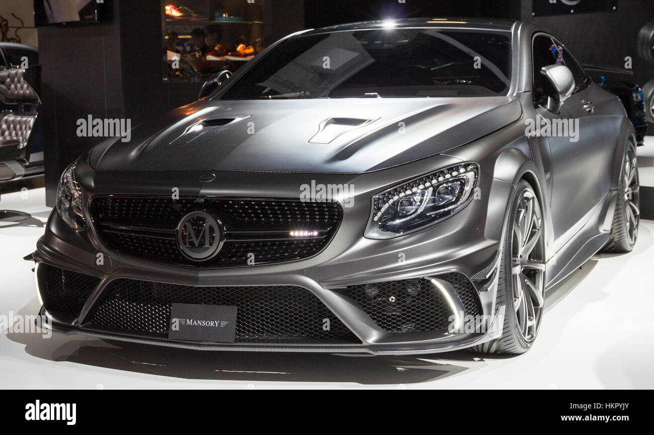 FRANKFURT, GERMANY - SEP 16, 2015: Mansory Mercedes Benz S63 AMG Coupe Black Edition at the IAA 2015. Stock Photo