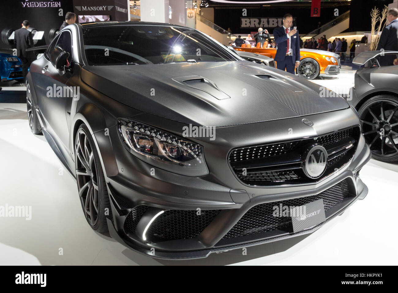 FRANKFURT, GERMANY - SEP 16, 2015: Black Mansory Mercedes S Class Coupe AMG S63 shown at the IAA 2015. Stock Photo