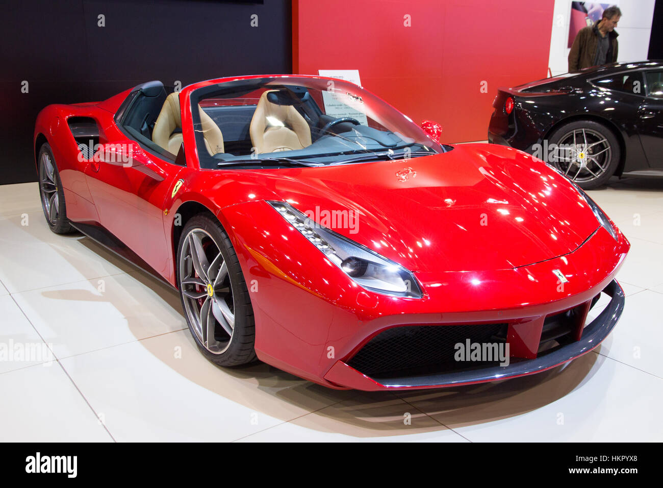 BRUSSELS - JAN 12, 2016: Red Ferrari 488 Spider sports car shown at the  Brussels Motor Show Stock Photo - Alamy