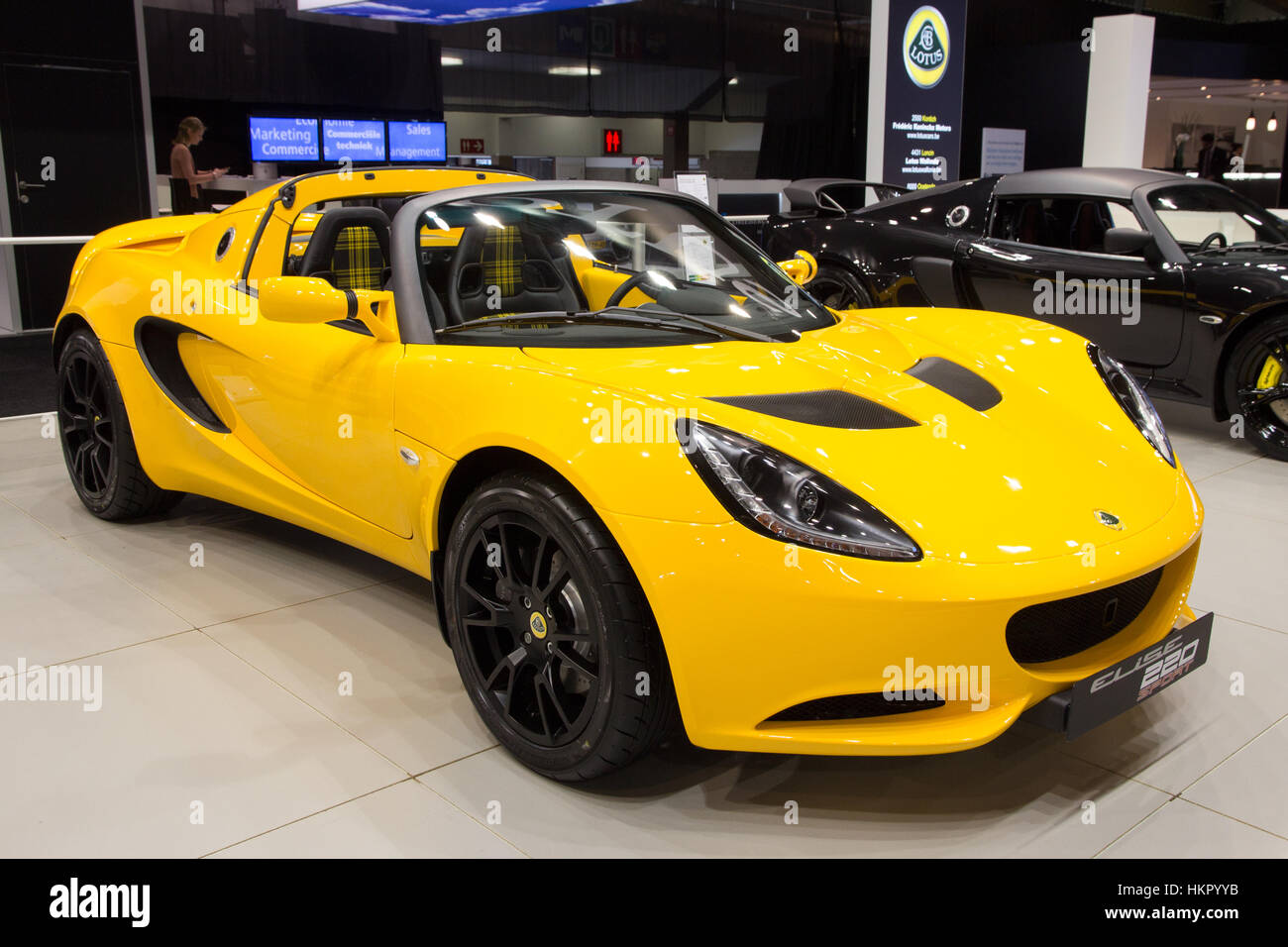 BRUSSELS - JAN 12, 2016: New Lotus Elise Sport 220 on display at the Brussels Motor Show. Stock Photo