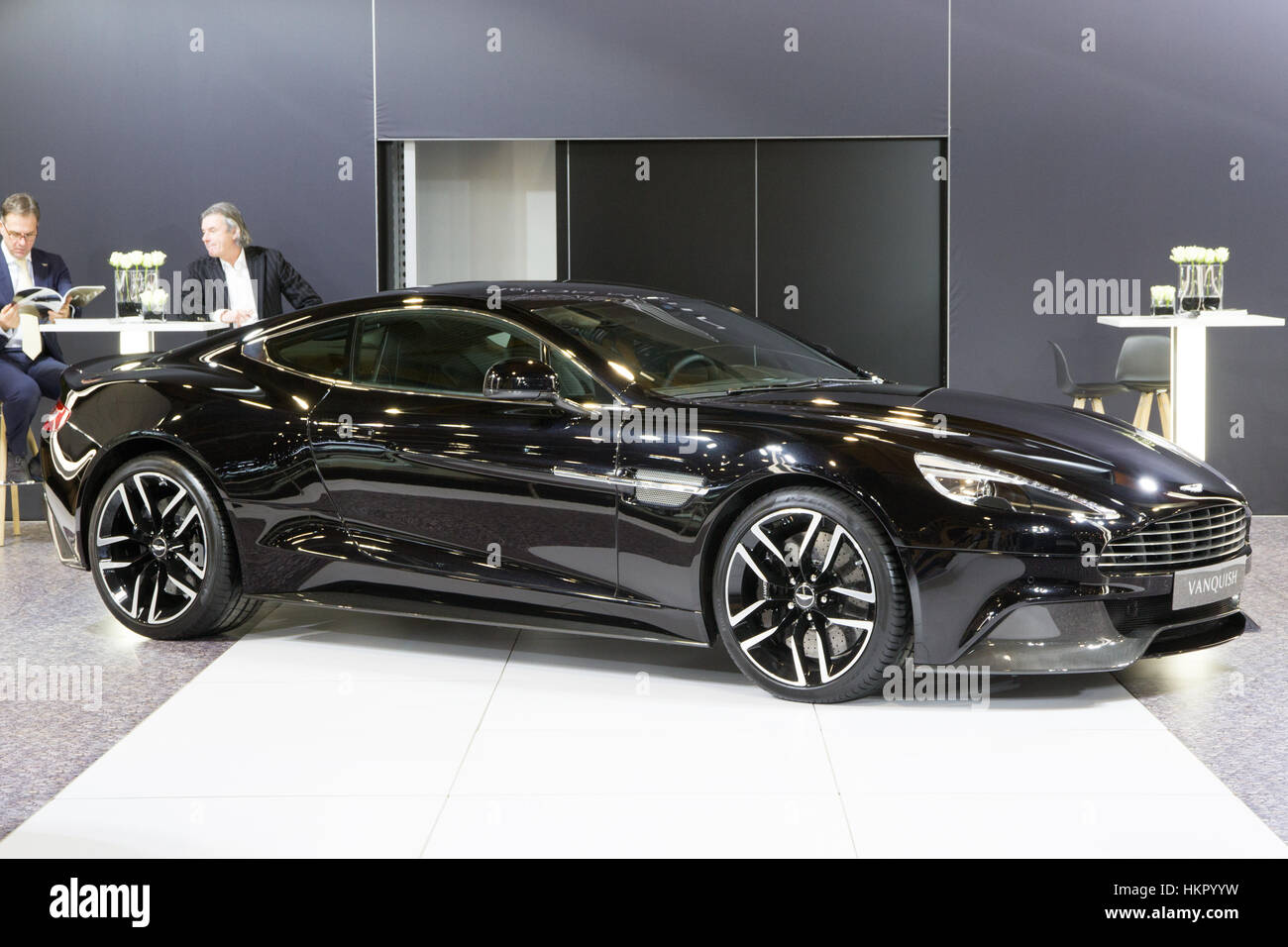 BRUSSELS - JAN 12, 2016: Aston Martin Vanquish on display at the Brussels Motor Show. Stock Photo