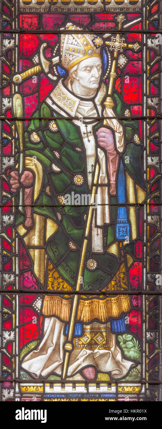 ROME, ITALY - MARCH 9. 2016: The St. Thomas Becket (from Canterbury) on the stained glass of All Saints' Anglican Church by workroom Clayton and Hall Stock Photo