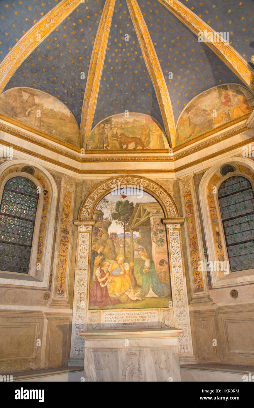 ROME, ITALY - MARCH 9, 2016: The fresco Nativity with the St. Jerome by Bernardino Pinturicchio (1488 - 1490) Stock Photo